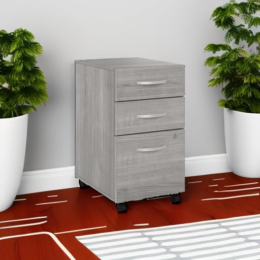 Bush Business Furniture Echo 3 Drawer Mobile File Cabinet in Gray Sand Portable Document Storage Solution for Home and Professional Office