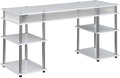 Pemberly Row 60-Inch Deluxe Student Desk with Shelves White Wood Finish Stainless Steel and Particle Board Construction No-Tools Easy Assembly Home Office or Dorm Workspace