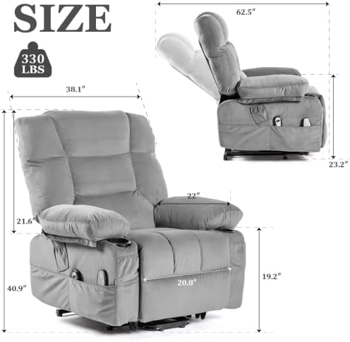 Electric Power Lift Recliner Chair Recliner Sofa for Elderly Heat and Massage2 Cup Holders Recliners Chairs for Living Room Infinite Position and Double 2 Side Pocket (Dark Grey)