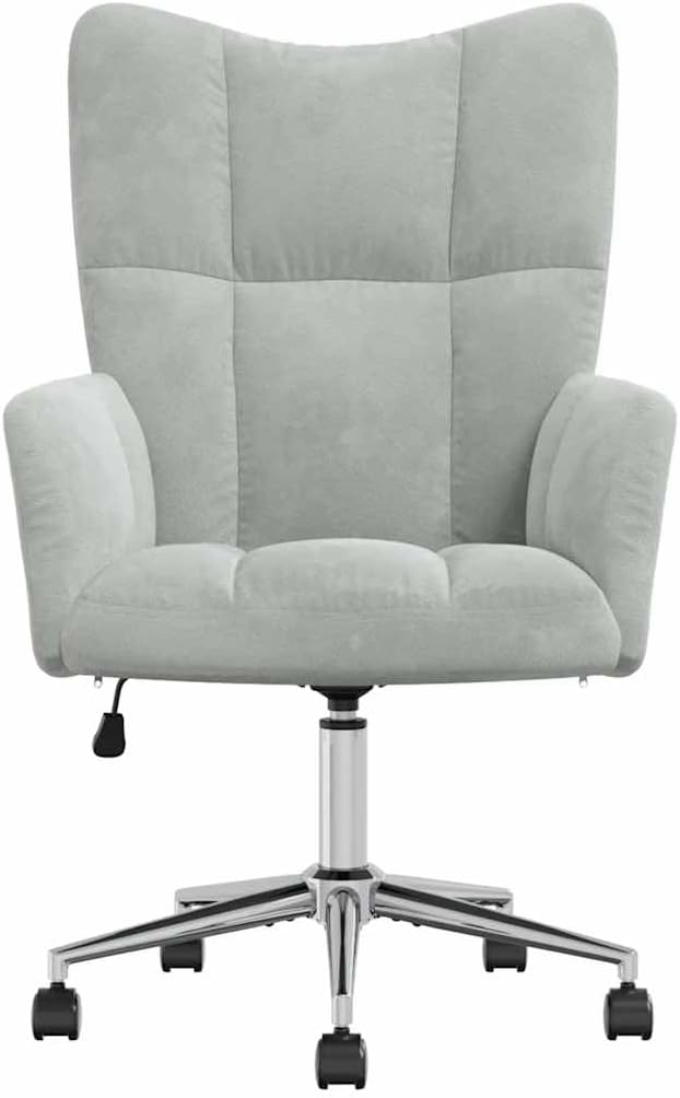 vidaXL Relaxing Chair - Light Gray Velvet Upholstered Armchair with Adjustable Height and Swivel Function for Home/Office Use 328161