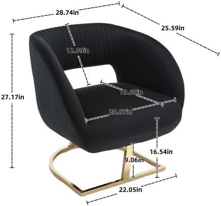 Upholstered Tufted Chair Recliner Chair for Adults with Metal Stand Textured Linen Fabric Sofa for Kids Bedroom Living Room (Black)