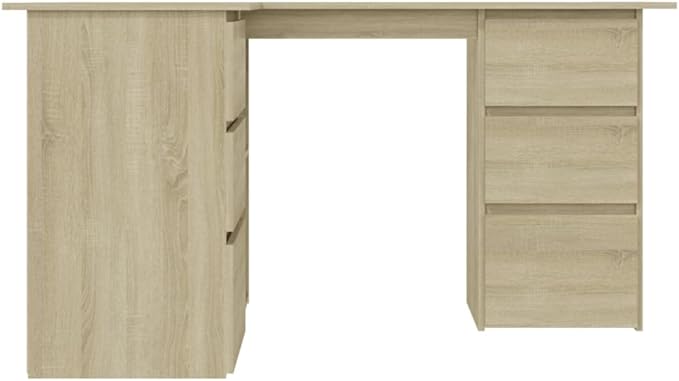 L-Shaped Writing Desk Corner Computer Desk with Drawer and Shelves 57.1in Study Table Workstation for Home Office Multipurpose PC Laptop Table Work Table Office Desk (Brown)
