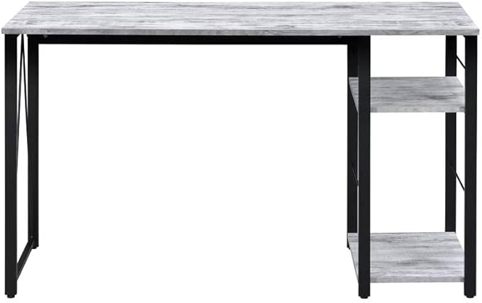 Acme Vadna Wooden Top 2-Shelf Writing Desk in Antique White and Black