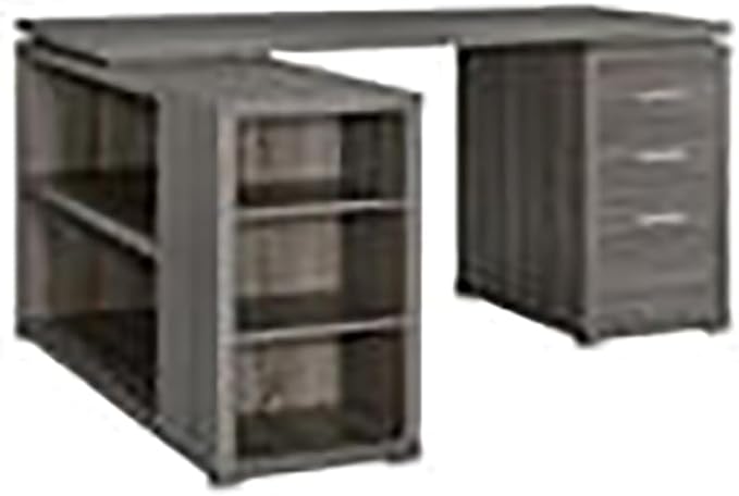 Pemberly Row Contemporary L Shape Writing Desk Weathered Gray/Silver Finish MDF and Particle Board 60 W x 47.25 D x 29.5 H 3 Drawers and Shelves Home Office Desk with File Storage