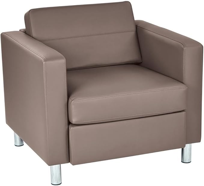 Pemberly Row Contemporary Armchair Dillon Stratus Gray Vinyl Fabric 32 W x 30.5 D x 29.5 H Silver Metal Legs Box Spring Seat Modern Club Style for Living Room or Lounge