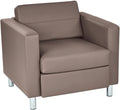 Pemberly Row Contemporary Armchair Dillon Stratus Gray Vinyl Fabric 32 W x 30.5 D x 29.5 H Silver Metal Legs Box Spring Seat Modern Club Style for Living Room or Lounge