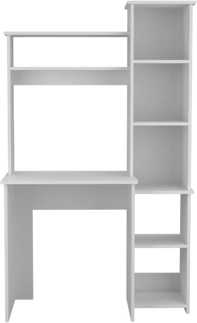 Hassyee Modern Design Home Office Desk with Five Open Shelves for Books Decor or Files Small Space Makeup Vanity Table Study Writing Desk for Bedroom