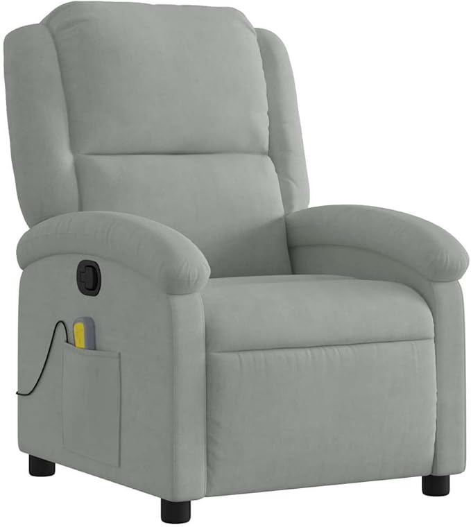 vidaXL Light Gray Velvet Massage Recliner Chair - Manual Reclining Armchair with Vibration Function for Elderly Home Lounge Seating