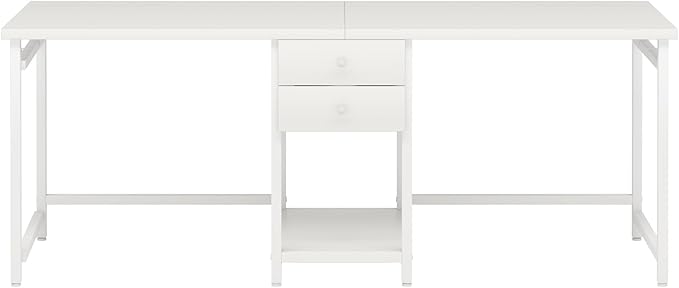 79 2 Person Office Desk with Drawers Double Workstation Desk with Storage Shelf for Two People Two Person Computer Desk with Hooks for Home Office Gaming