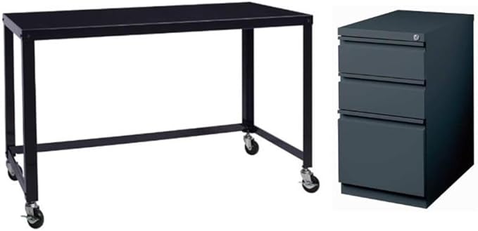 Home Square 2-Piece Set with Mobile Desk and Pedestal File 3-Drawer Box