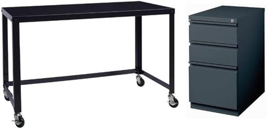 Home Square 2-Piece Set with Mobile Desk and Pedestal File 3-Drawer Box