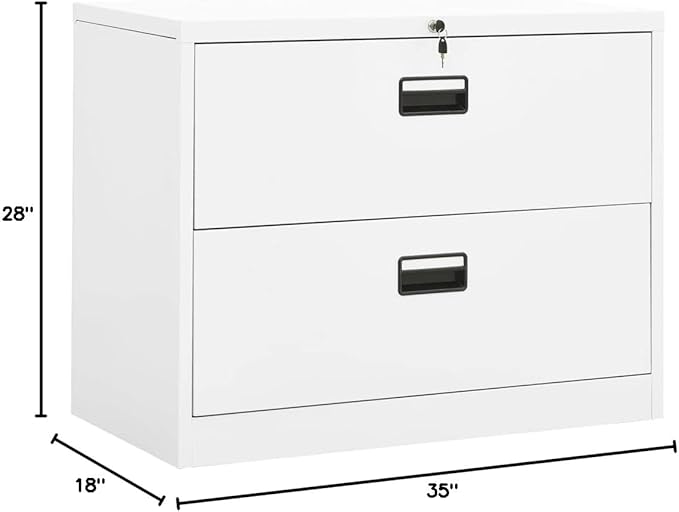 White Steel File Cabinet with Lock 2-Drawer Office Storage Cabinet for Home Office Legal/A4/Letter Size Filing 198.4 lb Capacity 35.4”x18.1”x28.5”