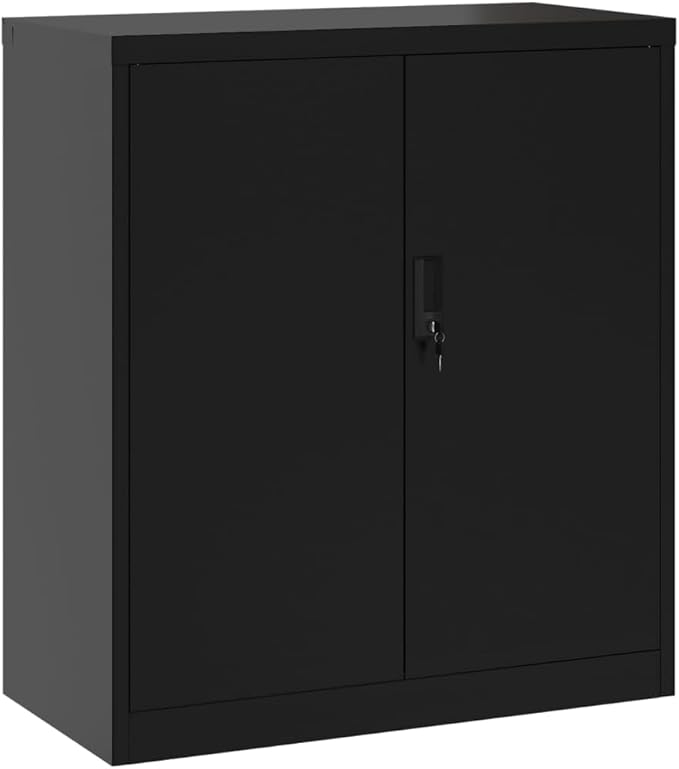 vidaXL File Cabinet Lockable Metal Storage Cabinet with Doors Black Steel