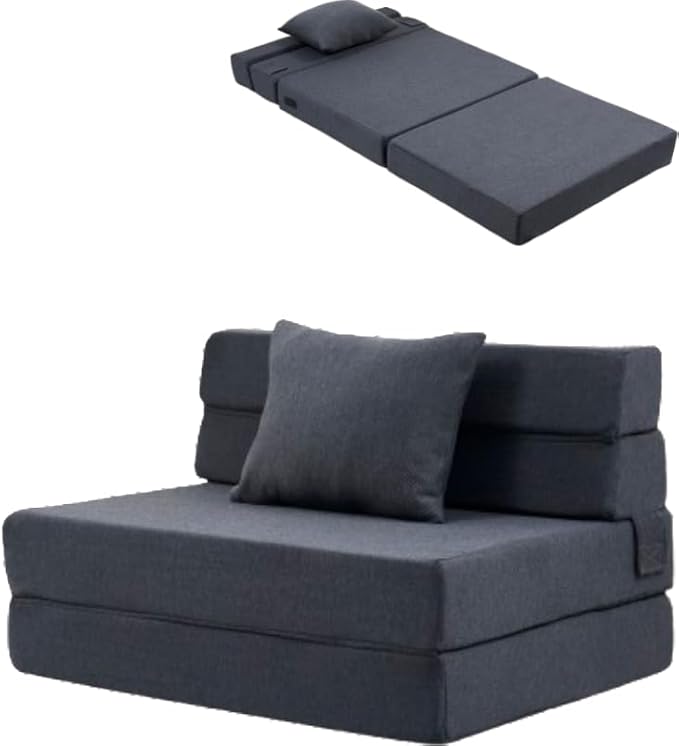 Convertible Folding Sofa Bed Sleeper Chair with Memory Foam &amp Pillow Multi-Functional Foldable Floor Mattress for Bedroom Living Room Dorm Office (Black)