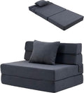 Convertible Folding Sofa Bed Sleeper Chair with Memory Foam &amp Pillow Multi-Functional Foldable Floor Mattress for Bedroom Living Room Dorm Office (Black)