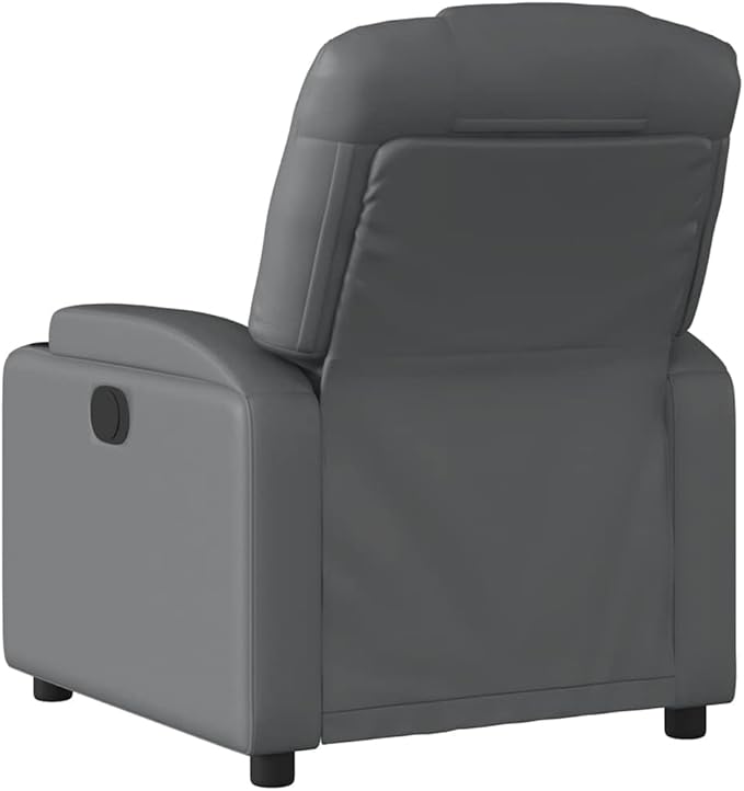 vidaXL Gray Faux Leather Recliner Chair with Manual Recline Cup Holders and Side Pocket for Living Room Bedroom Comfort
