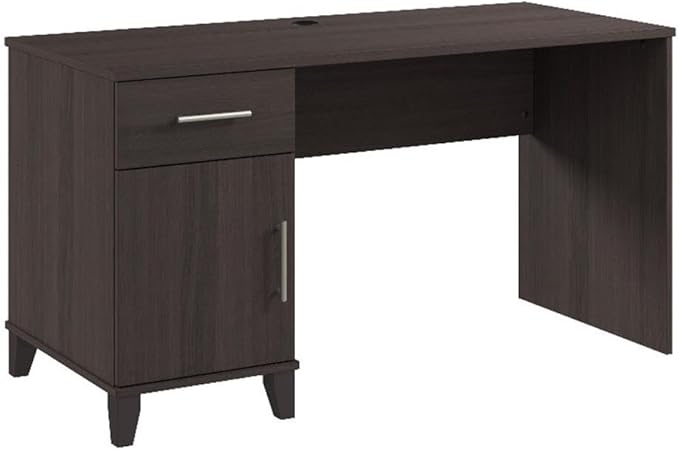 Pemberly Row 54W Office Desk with Drawers Storm Gray Finish Engineered Wood Spacious Work Surface Wire Management Grommet File Drawer for Legal Documents Home Office Computer Desk
