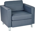 Pemberly Row Faux Leather Armchair Blue Vinyl Upholstery 32 W x 30.5 D x 29.5 H Silver Metal Legs Contemporary Club Chair for Living Room or Guest Seating