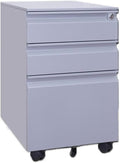 File Cabinets Steel Cabinet Three Drawers with Wheels Mobile Office File Short with Lock Thick File Storage Cabinets(Gris)