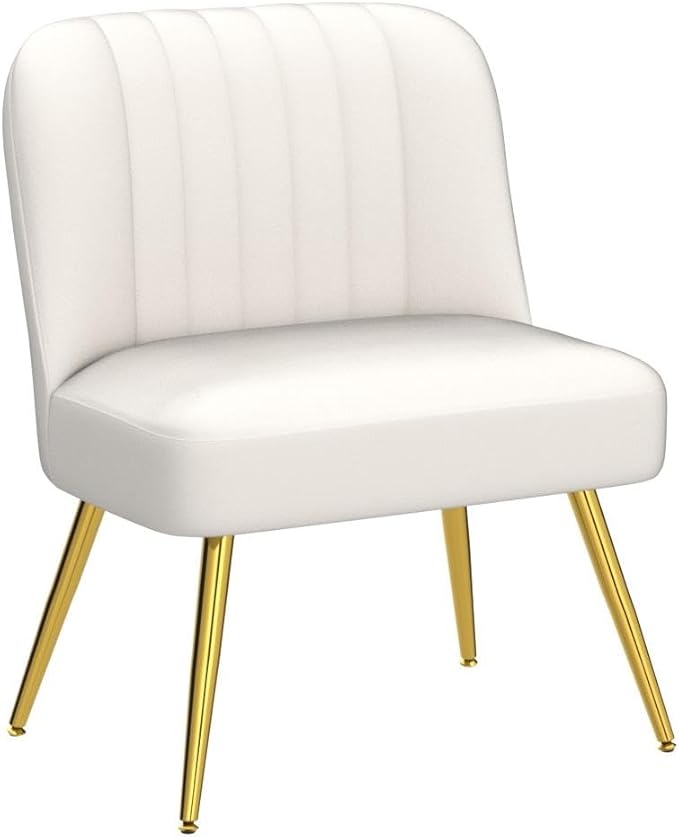 Andeworld Modern Accent Chair Set of 2 Upholstered Faux Suede Living Room Chairs Elegant Armless Cute Small Side Club Chair with Golden Legs for Bedroom-Beige