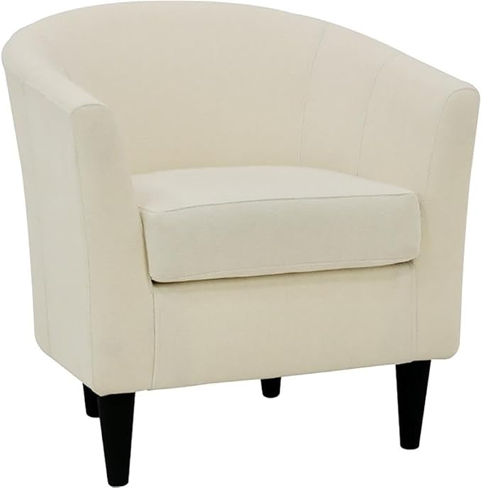 Pemberly Row 17.5 Traditional Polyester Fabric Club Chair Ivory Finish Padded Seat Durable Construction 32 H x 30.5 W x 27.5 D Accent Seating for Living Room or Office
