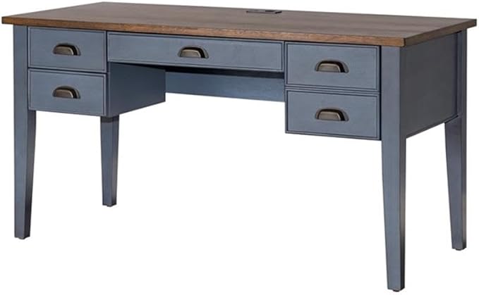 Martin Furniture Farmhouse Wood Half Pedestal Executive Desk Writing Table Office Desk Blue