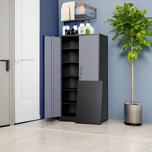 Yizosh Metal Storage Cabinet with Locking Doors and 5 Adjustable Shelves 72 Garage Storage Cabinet Steel Lockable for OfficeHomeGarage