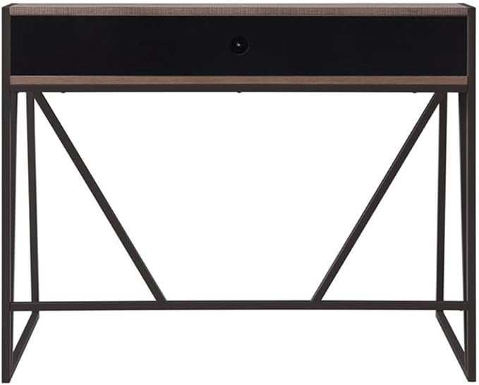 Pemberly Row Writing Desk 44 L x 23.75 W x 36.25 H HPL Worksurface Roughsawn Oak and Gunmetal Finish MDF Shelf with Cable Management Contemporary Style Home Office Desk with Upper Storage
