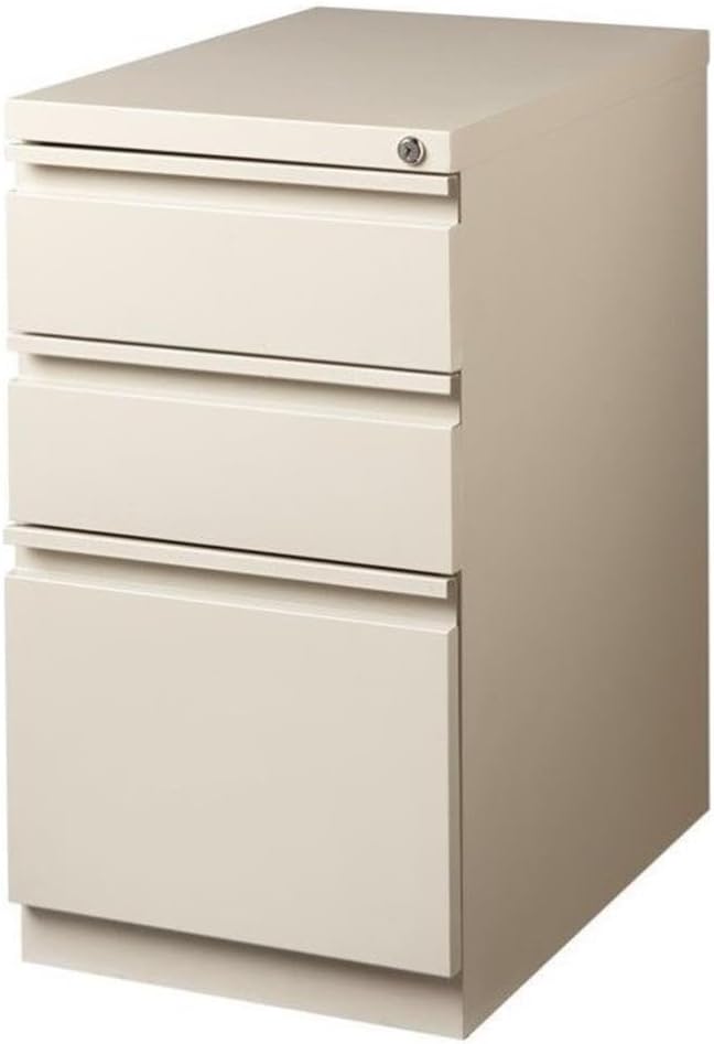 BOWERY HILL Mobile Pedestal Filing Cabinet 20 Deep Steel Construction Putty/Beige Finish 3-Drawer Box/Box/File Configuration Lockable Hidden Casters Letter-Size Hanging File Storage