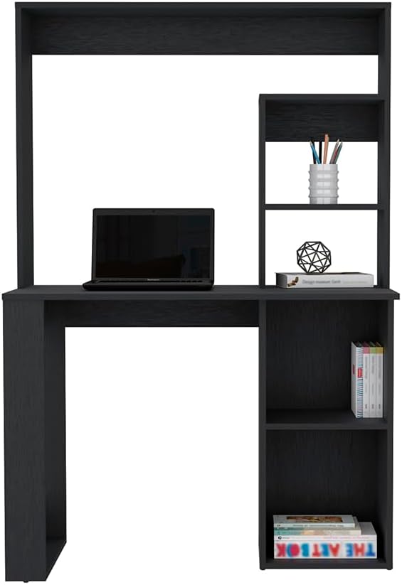 Home Office Desk Desk with Hutch and ShelvesBlack for Study Office Small Apartment