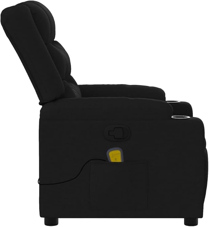 vidaXL Black Fabric Massage Recliner Chair - Manual Reclining Vibration Massage Cup Holders for Comfort in Living Room/Lounge