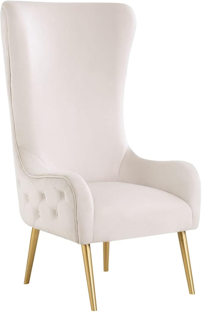 Best Master Furniture Venetian 50 High Back Tufted Velvet Accent Chair Wingback Lounge Armchair with Gold Legs and Upholstered Button Detailing for Living Room Bedroom or Office (Cream)