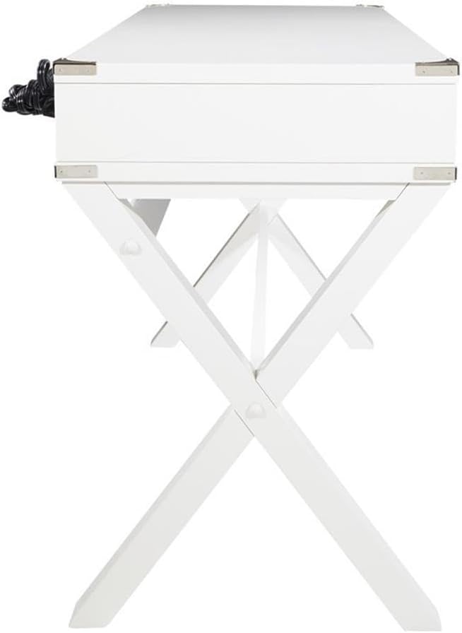 Pemberly Row Contemporary Wood Desk 46 in White Finish Built-in Power Station 3-Drawer Design Semi-Assembled Home Office Writing Desk for Workspace Organization