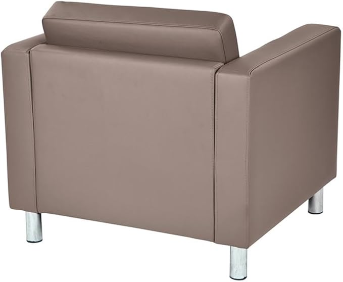 Pemberly Row Contemporary Armchair Dillon Stratus Gray Vinyl Fabric 32 W x 30.5 D x 29.5 H Silver Metal Legs Box Spring Seat Modern Club Style for Living Room or Lounge
