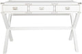 Pemberly Row Contemporary Wood Desk 46 in White Finish Built-in Power Station 3-Drawer Design Semi-Assembled Home Office Writing Desk for Workspace Organization