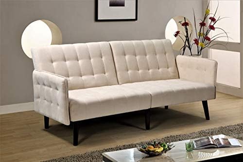 Sora 78 Modern Convertible Sofa Bed - Reclining 2-Seater to Full Sleeper w/Linen Upholstery - Space Saving Sofa Bed with Wooden Legs (78 L x 35 W x 35 H) Beige