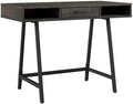 Pemberly Row 40 W Writing Desk Dark Gray Hickory Finish Engineered Wood Construction Industrial Style Box Drawer and Open Storage Compact Home Office Desk or Study Table