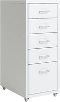 5-Drawer File Cabinet Metal Mobile File Cabinet with Wheels Filing Cabinet Under Desk for Home/Office (Color:White)