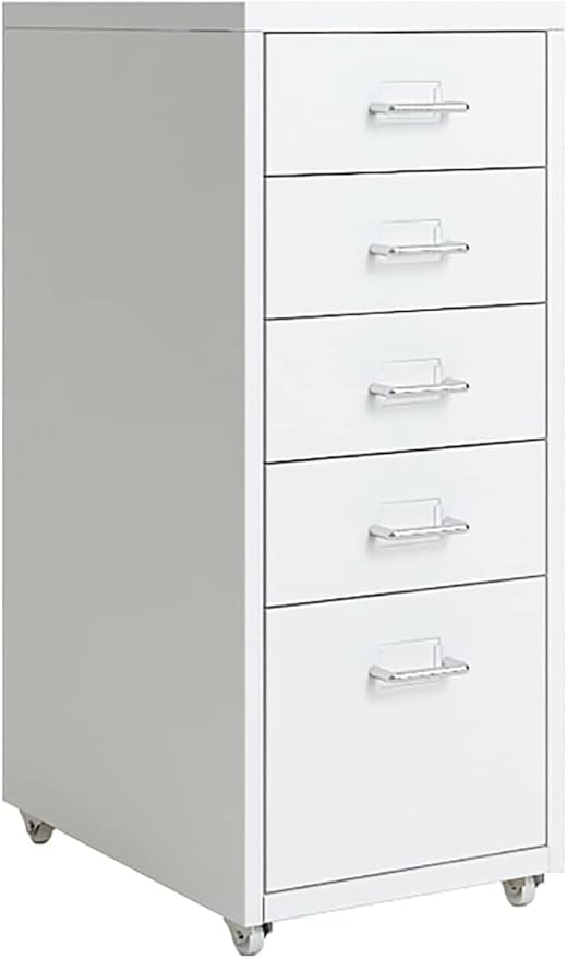 5-Drawer File Cabinet Metal Mobile File Cabinet with Wheels Filing Cabinet Under Desk for Home/Office (Color:White)