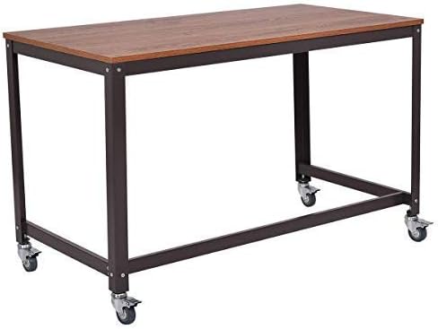 COSTWAY Computer Wood Portable Compact Simple Style Study Writing Desk Workstation 4 Smooth Wheels Home Office Collection Work Table Brown