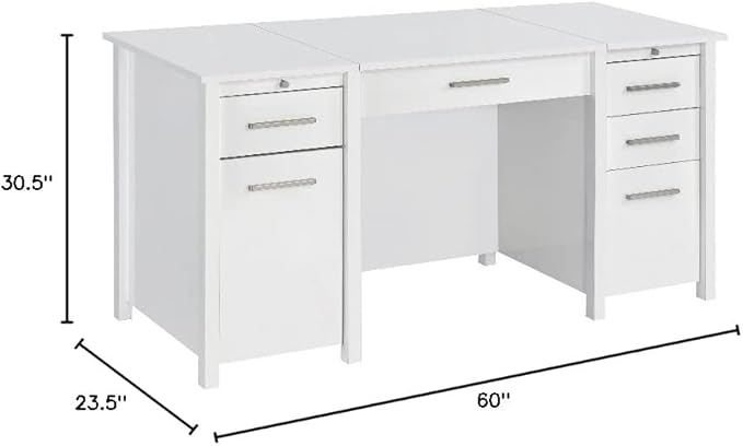 BOWERY HILL Contemporary Wood Lift Top Home Office Desk High Gloss White Finish 60 in Wide MDF and Particle Board Construction 4 Drawers Storage Trays Ergonomic Workspace