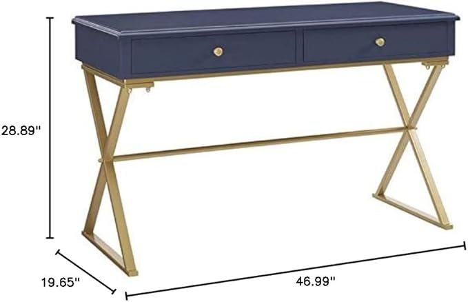 Scranton &amp Co 47 W Mid-Century Metal &amp Wood Writing Desk Sleek Design Incredible Quality for Office/Home Decor in Blue &amp Gold Finish