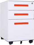 Furniture Color Steel Mobile File Cabinet Under Desk Thick Storage Cabinet Three Drawers with Wheels Printer Stand(Orange)