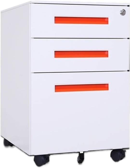 Furniture Color Steel Mobile File Cabinet Under Desk Thick Storage Cabinet Three Drawers with Wheels Printer Stand(Orange)