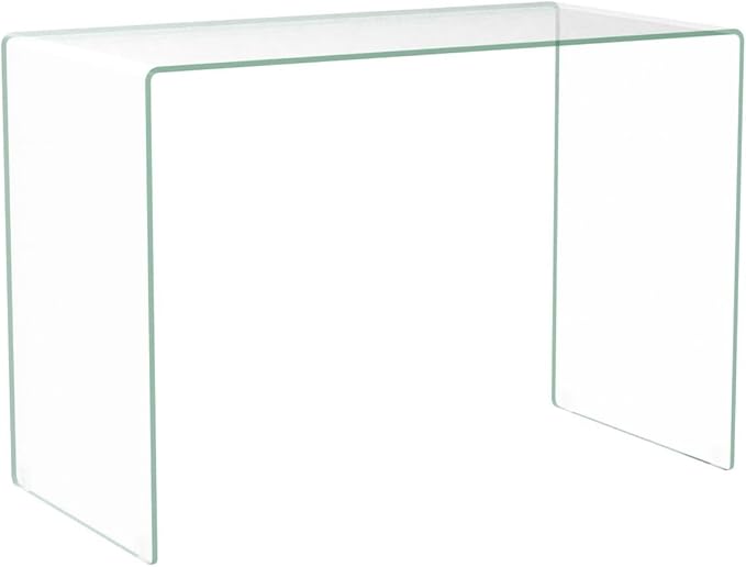 Neos Modern Furniture Bent Glass Computer Desk Rectangular Shaped PC Laptop Workstation Table for Home Office Clear