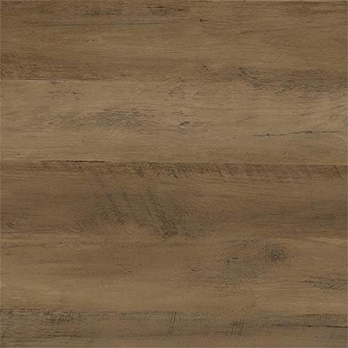 Pemberly Row 60 L-Shaped Engineered Wood Computer Desk Reclaimed Pine Brown Finish Wire Management Storage Cabinet with File Drawer Fluted Glass Door Home Office Desk