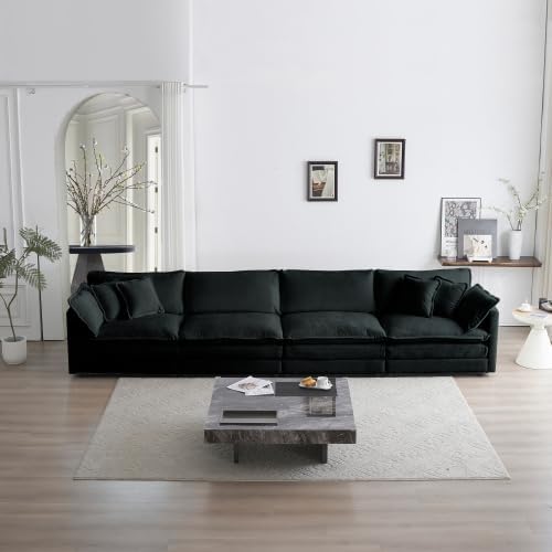 healthomse Chenille Two-Seater Sofa with 1 Footrest 2 Seater L-Shaped Sectional with Ottoman sectional couches for Living Room Chenille (Black 4-Seat)