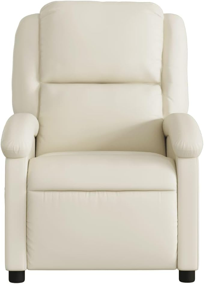 Cream Faux Leather Recliner Chair Manual Reclining Armchair for Living Room Padded Reading Lounge Chair 242.5 lb Capacity 34.1 x 28.0 x 39.2 in