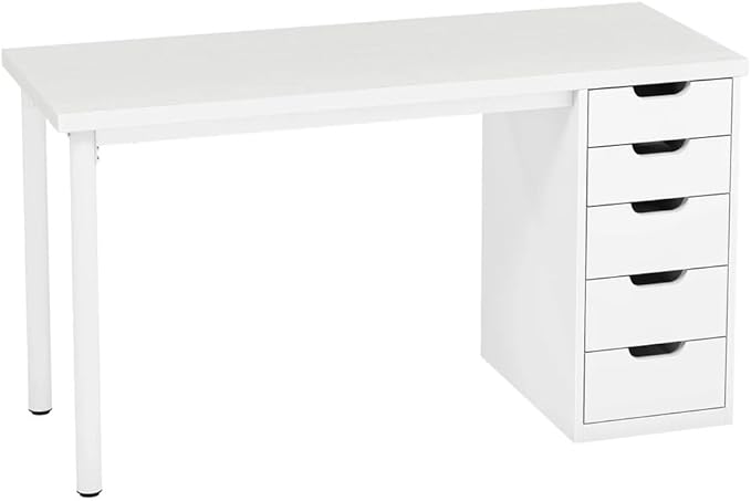 Computer Desk with 5 Drawers 47 Inch Reversible Executive Office Desk with File Storage Drawers Industrial Study Writing Table Corner Desk for Home Office (White)