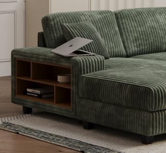 137” Oversized Corduroy Sectional Sleeper Sofa with Double Storage Chaise U Shaped 4 Seat Sectional CouchGreen
